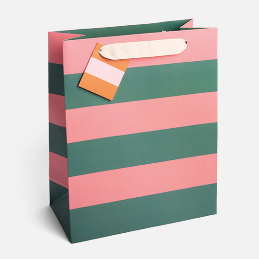 Green Pink Stripe Gift Bag - Large