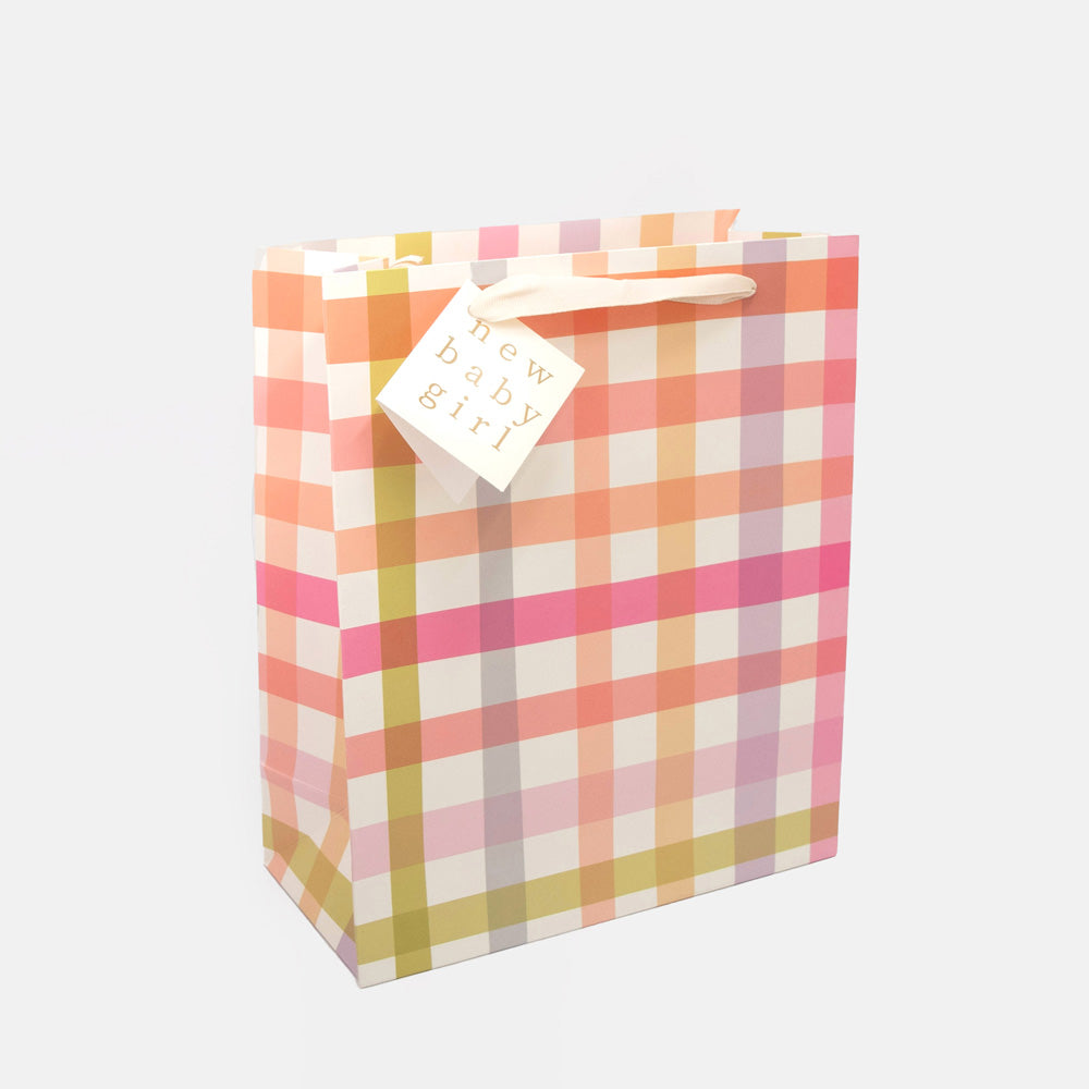 New Baby Girl Multi Check Gift Bag - Large