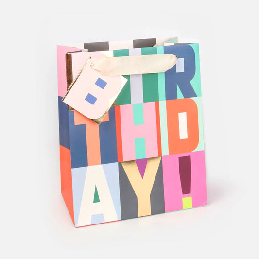 Happy Birthday Block Text Gift Bag - Medium