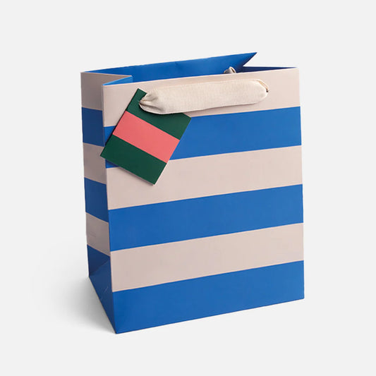 Blue White Stripe Gift Bag - Medium