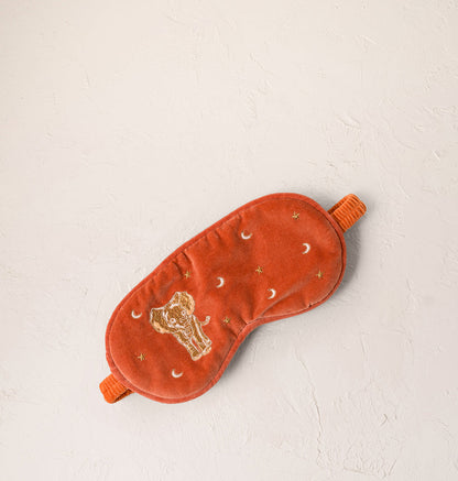 Golden Elephants Velvet Eye Mask - Rust