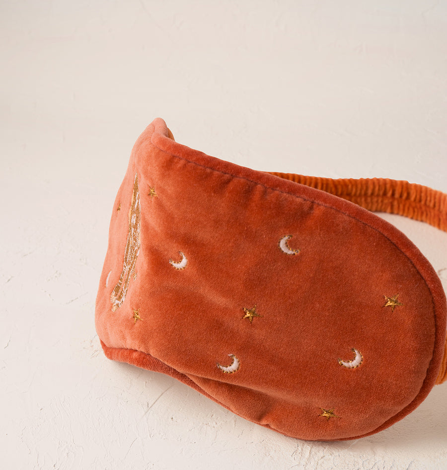 Golden Elephants Velvet Eye Mask - Rust