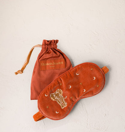 Golden Elephants Velvet Eye Mask - Rust