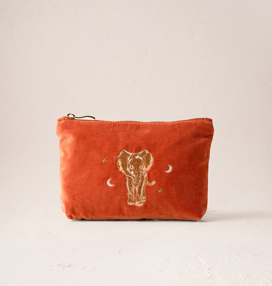 Golden Elephants Mini Pouch - Rust Velvet