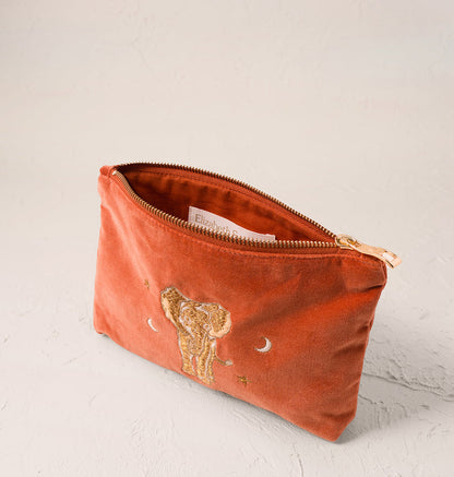 Golden Elephants Mini Pouch - Rust Velvet