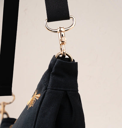 Honey Bee Canvas Crossbody Sling Bag - Charcoal