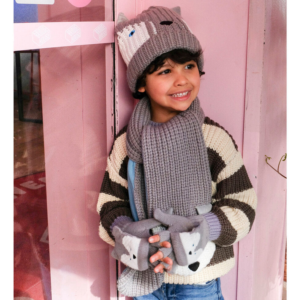 Husky Dog Knitted Gloves - 3-6 Years