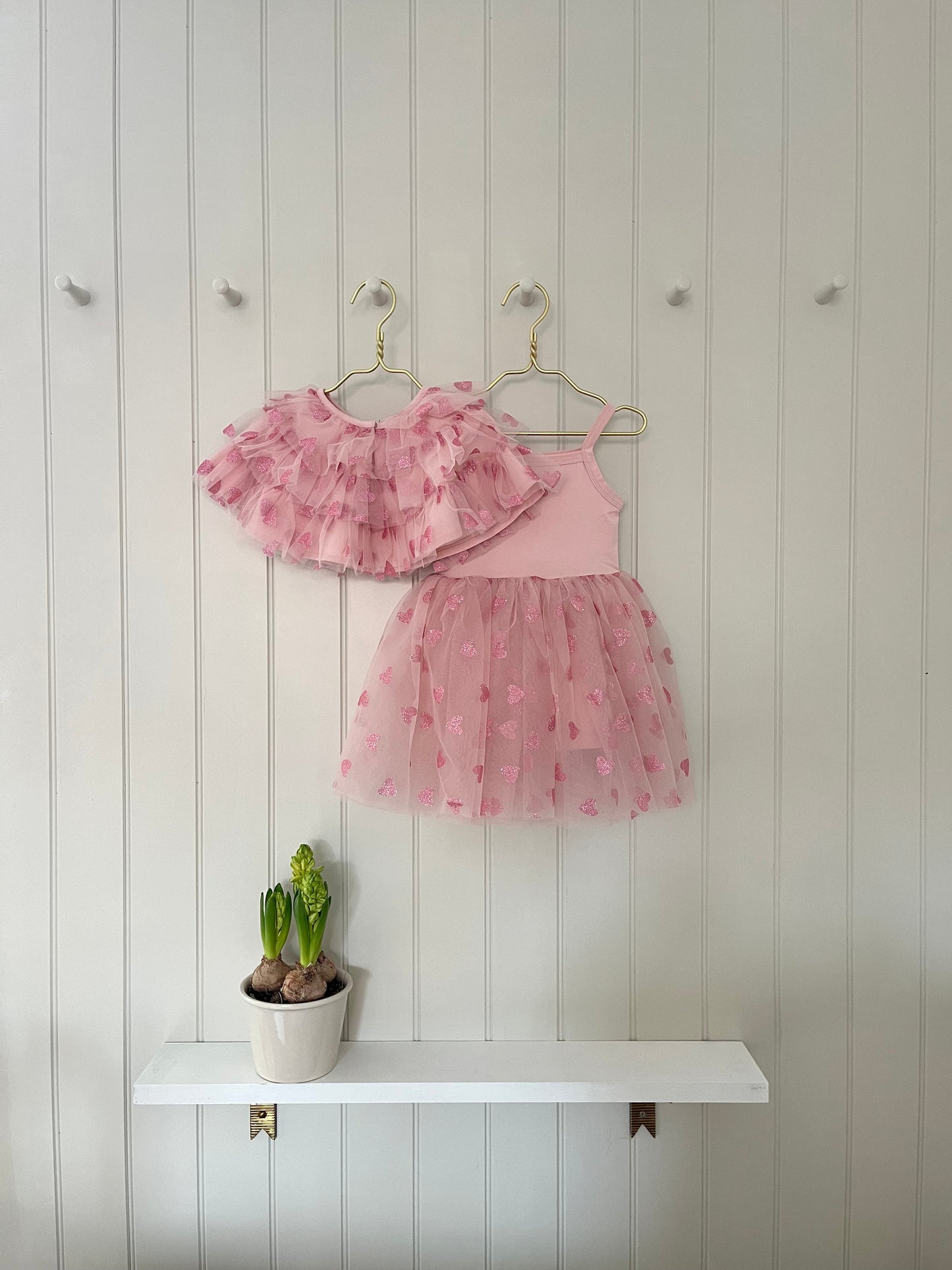 Pale Pink and Glitter Hearts Dress Size 4- 6 Years