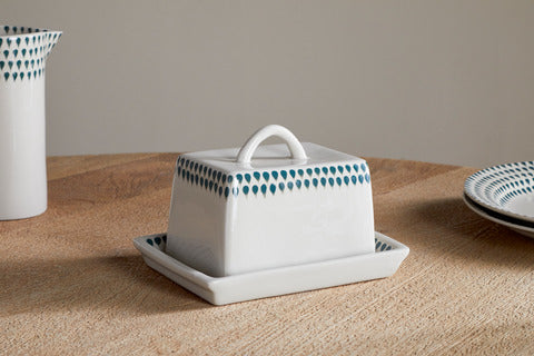 Juniper Drop Butter Dish - Cream & Juniper