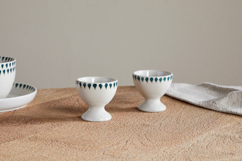 Juniper Drop Egg Cups - Cream & Juniper (Set of 2)