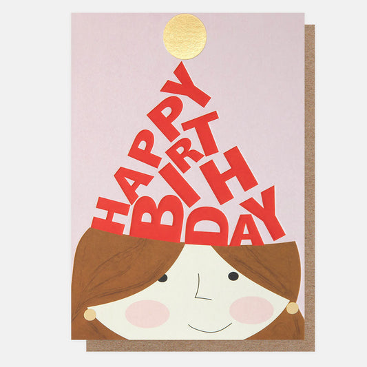 Girl In Party Hat Happy Birthday Card