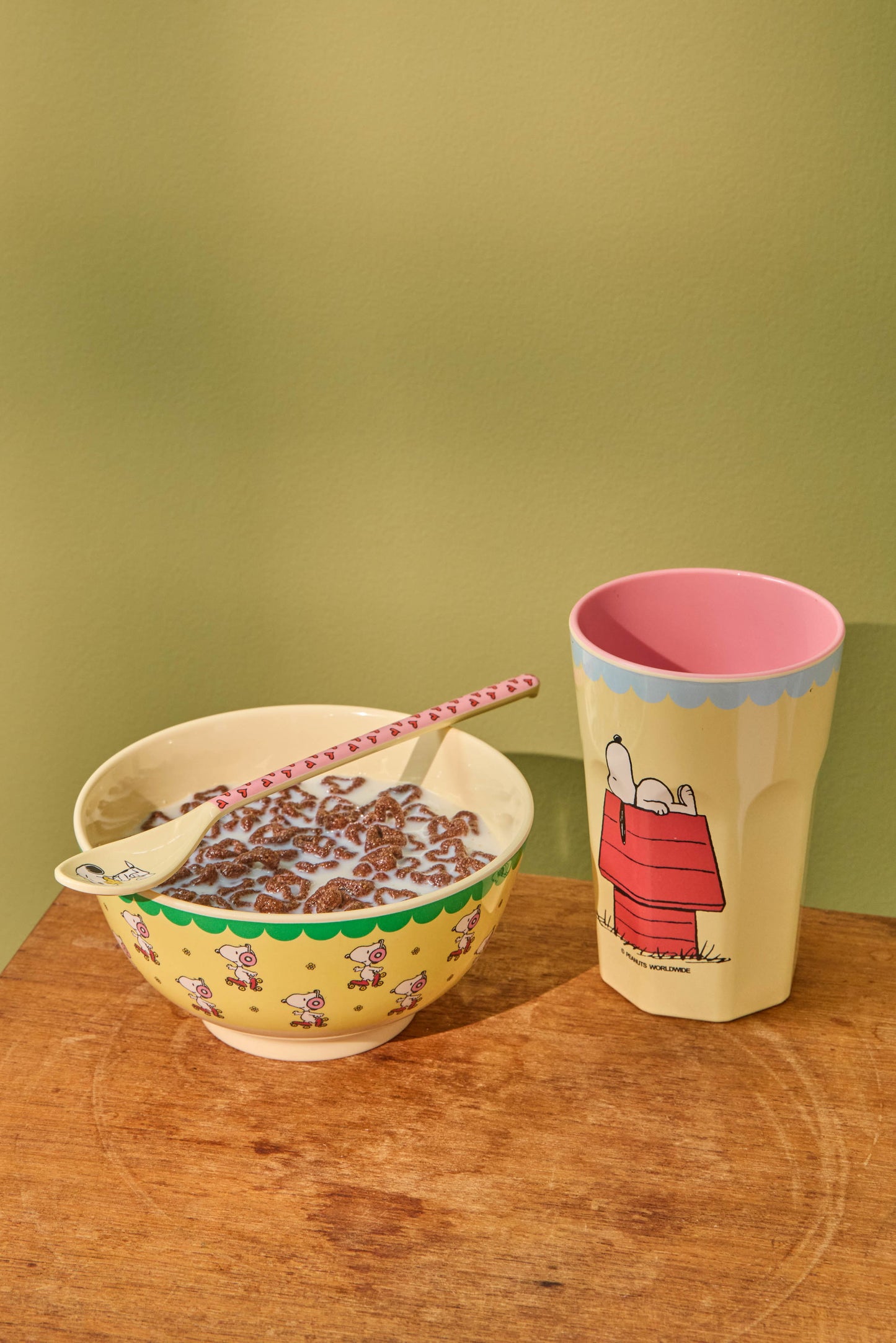 Tall Melamine Cup - Cream Snoopy Print