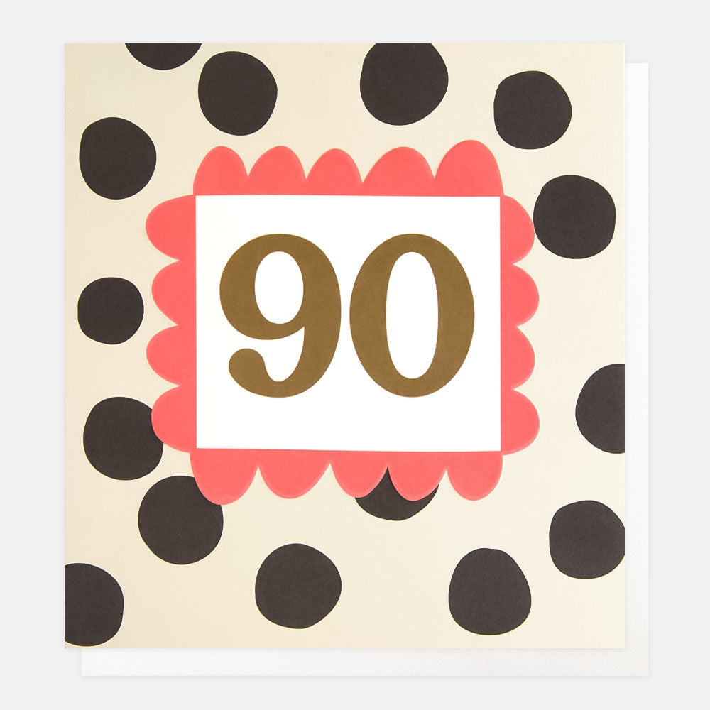 Charcoal Polka Dot 90th Birthday Card