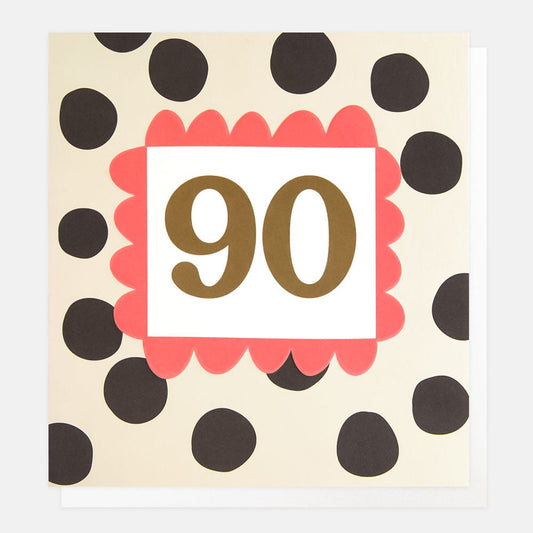 Charcoal Polka Dot 90th Birthday Card