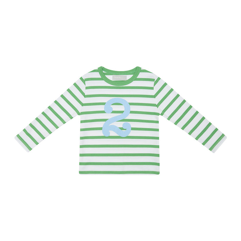 Age 2 Grass Green and White Breton Striped T-Shirt