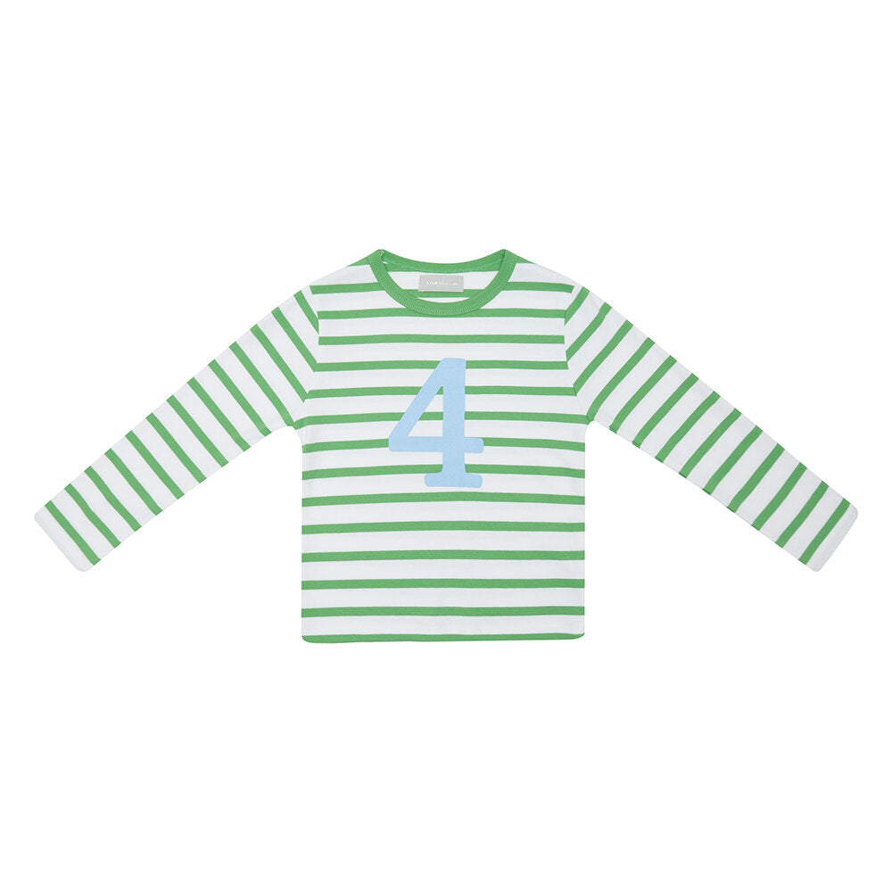 Age 4 Grass Green and White Breton Striped T-Shirt