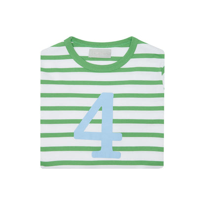 Age 4 Grass Green and White Breton Striped T-Shirt