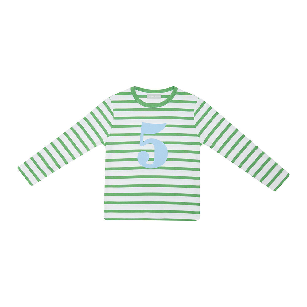 Age 5 Grass Green and White Breton Striped T-Shirt