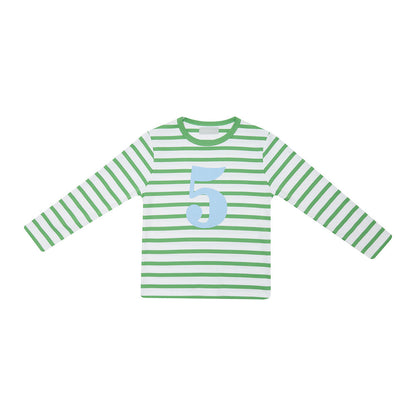Age 5 Grass Green and White Breton Striped T-Shirt