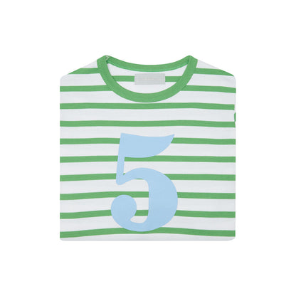 Age 5 Grass Green and White Breton Striped T-Shirt