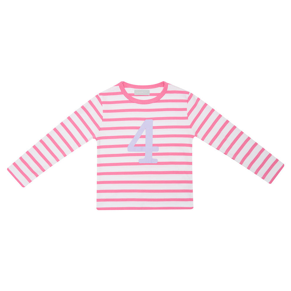 Age 4 Hot Pink and White Breton Striped T-Shirt