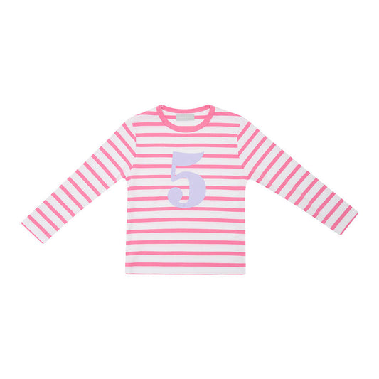 Age 5 Hot Pink and White Breton Striped T-Shirt