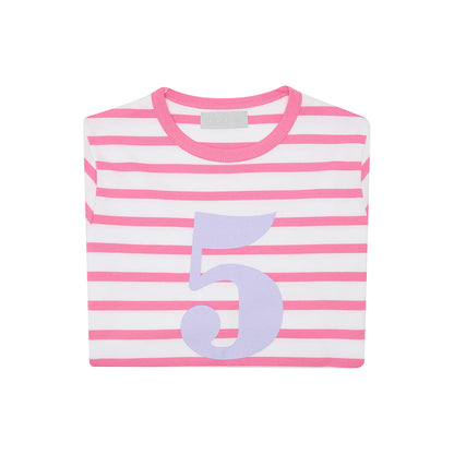 Age 5 Hot Pink and White Breton Striped T-Shirt