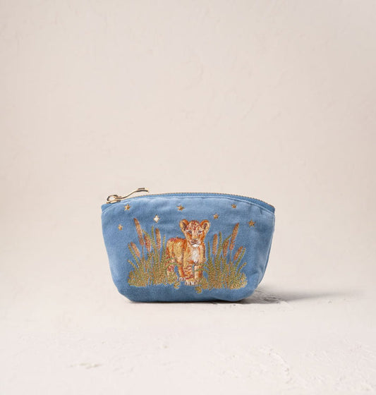 Lion Pride Coin Purse -Dusky Blue Velvet