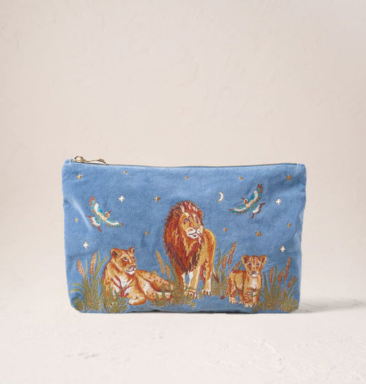 Lion Pride velvet Everyday Pouch - Dusky Blue