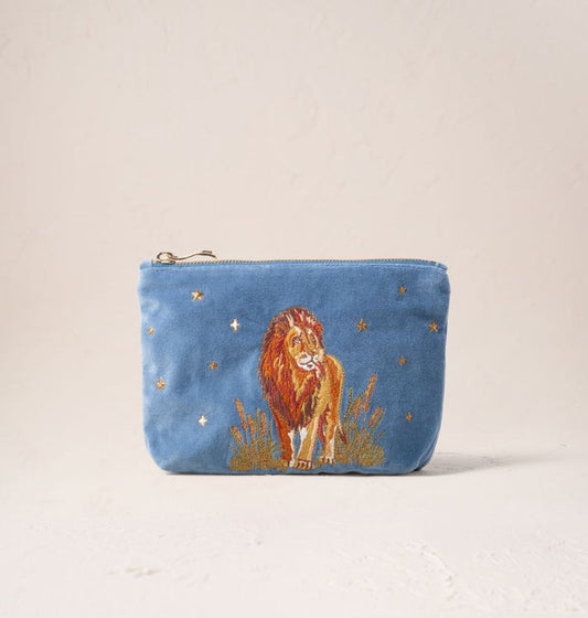 Lion Pride velvet Mini Pouch - Dusky Blue
