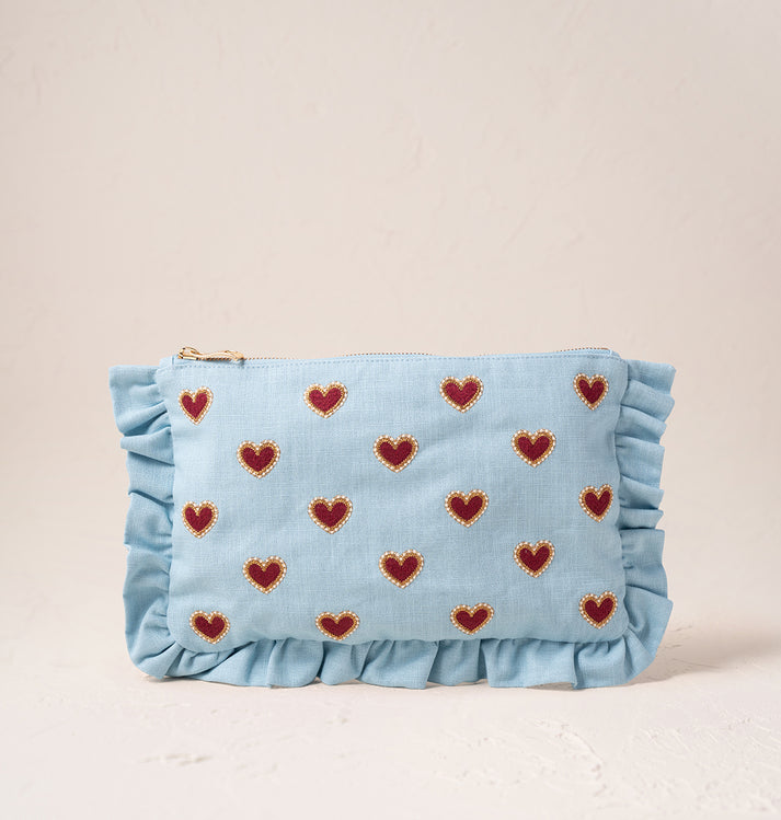 Love Hearts French Blue Cotton Everyday Pouch