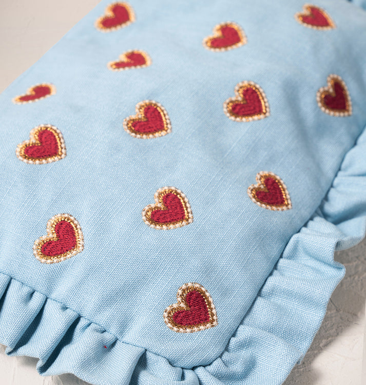 Love Hearts French Blue Cotton Everyday Pouch