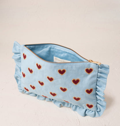 Love Hearts French Blue Cotton Everyday Pouch