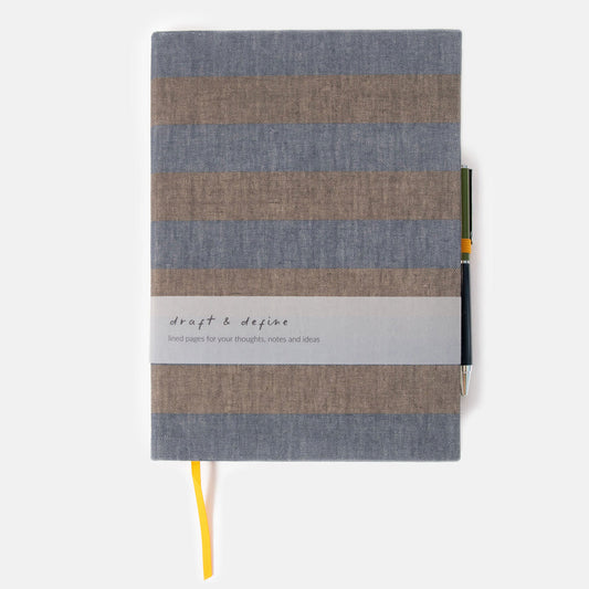 Navy & Khaki Stripe Casebound Notebook & Pen Set