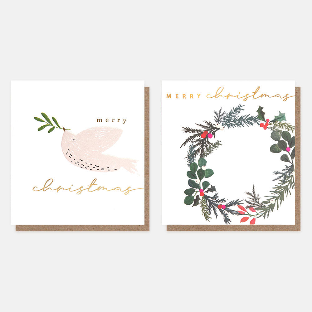 Dove and Wreath Mixed Charity Christmas Cards Pack of 8