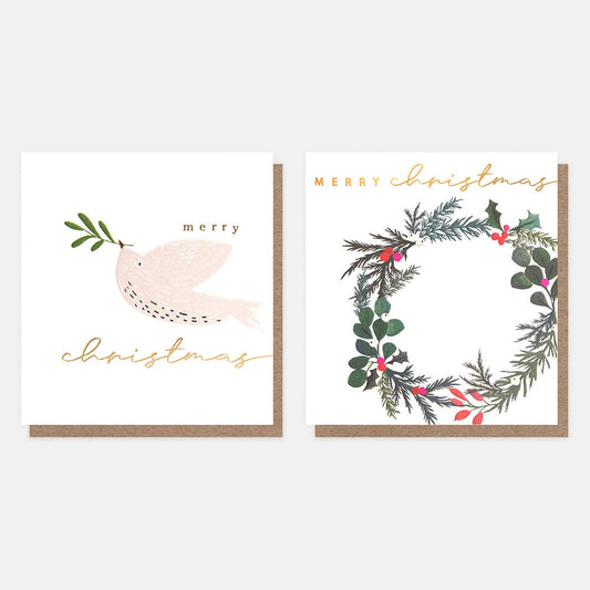 Dove and Wreath Mixed Charity Christmas Cards Pack of 8