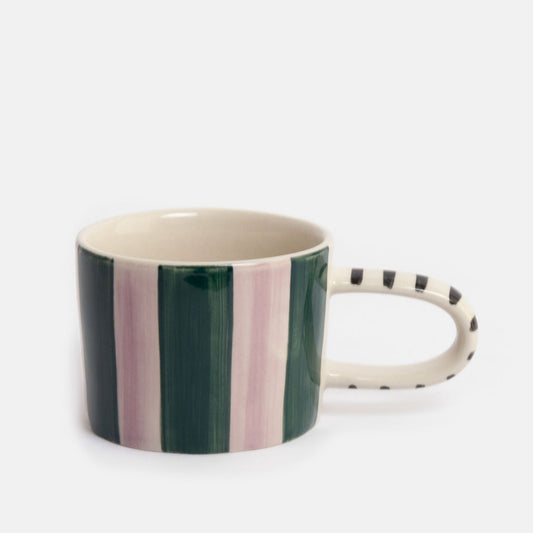 Green & Pink Stripe Ceramic Mug