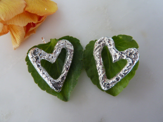 Sterling Silver Open Heart Stud Earrings