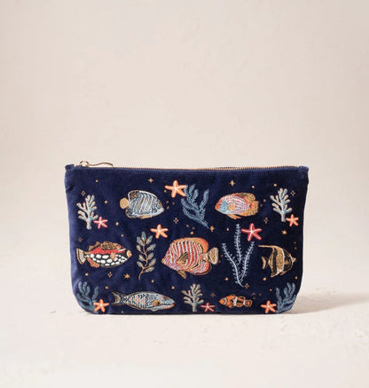Marine Paradise Velvet Everyday Pouch - Navy