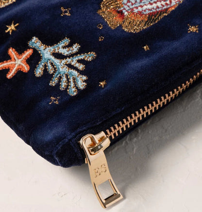 Marine Paradise Velvet Everyday Pouch - Navy