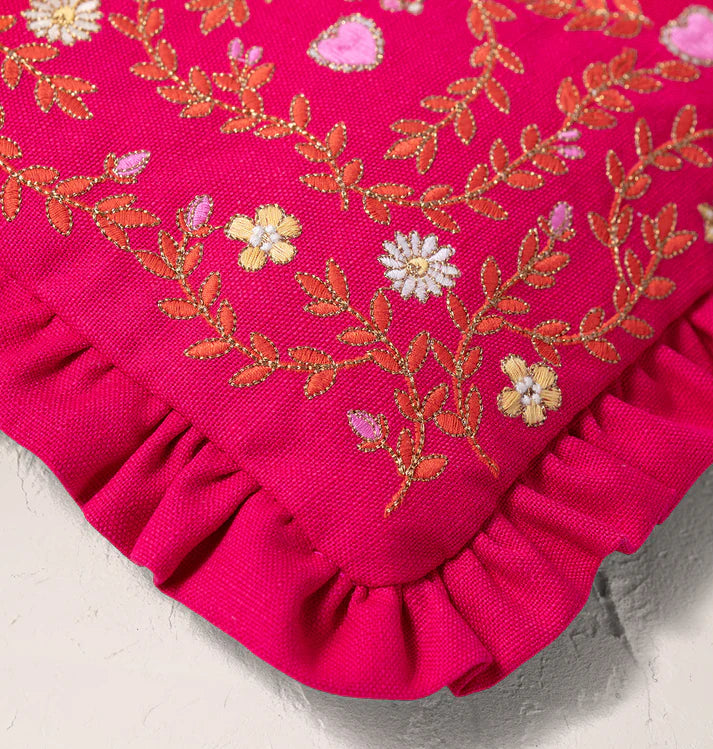 Mediterranean Garden Frill Everyday Pouch - Pink cotton