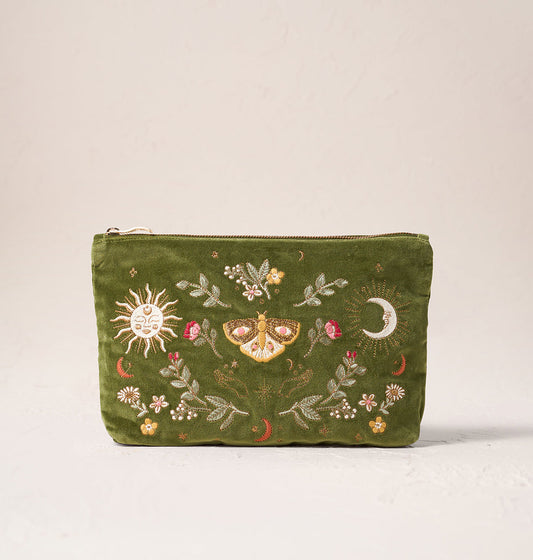 Midnight Mysticism Velvet Everyday Pouch - Fern Green