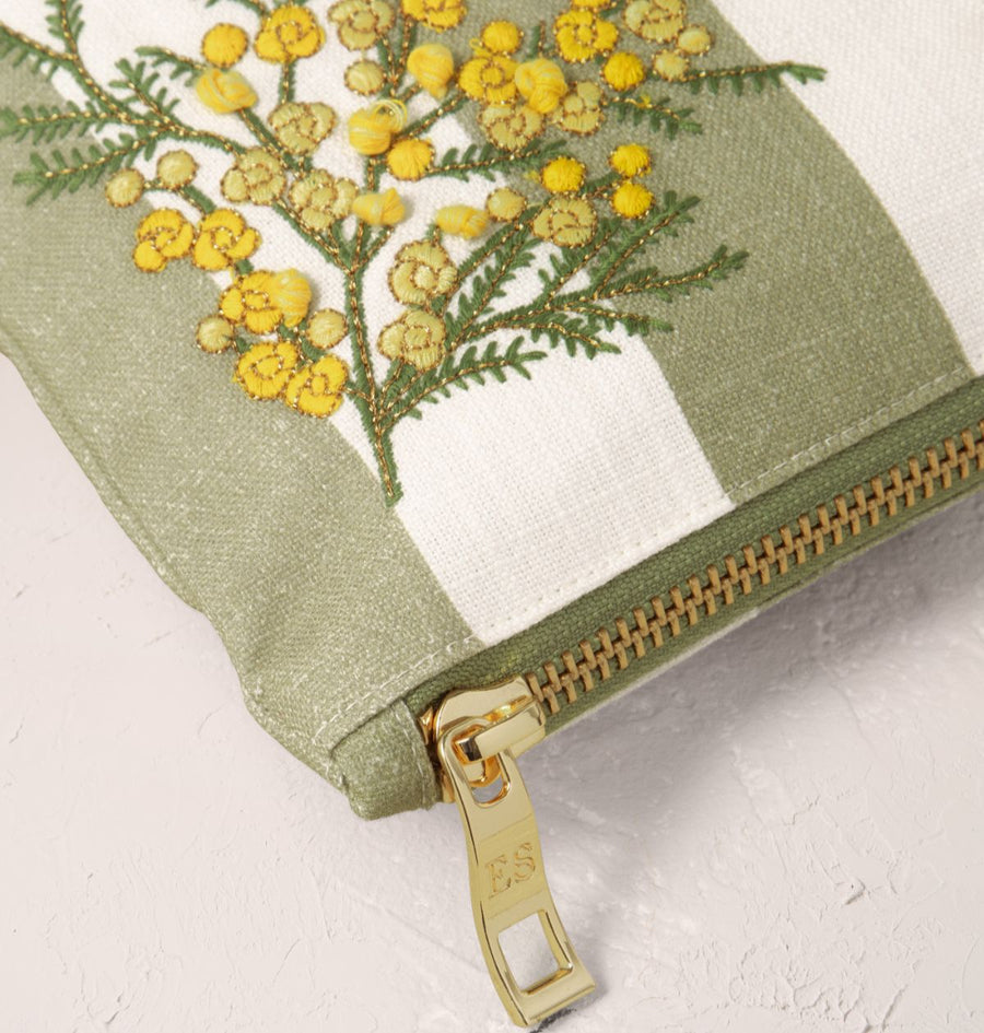 Mimosa Stripe Cotton Everyday Pouch - Green