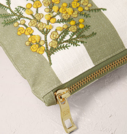 Mimosa Stripe Cotton Everyday Pouch - Green
