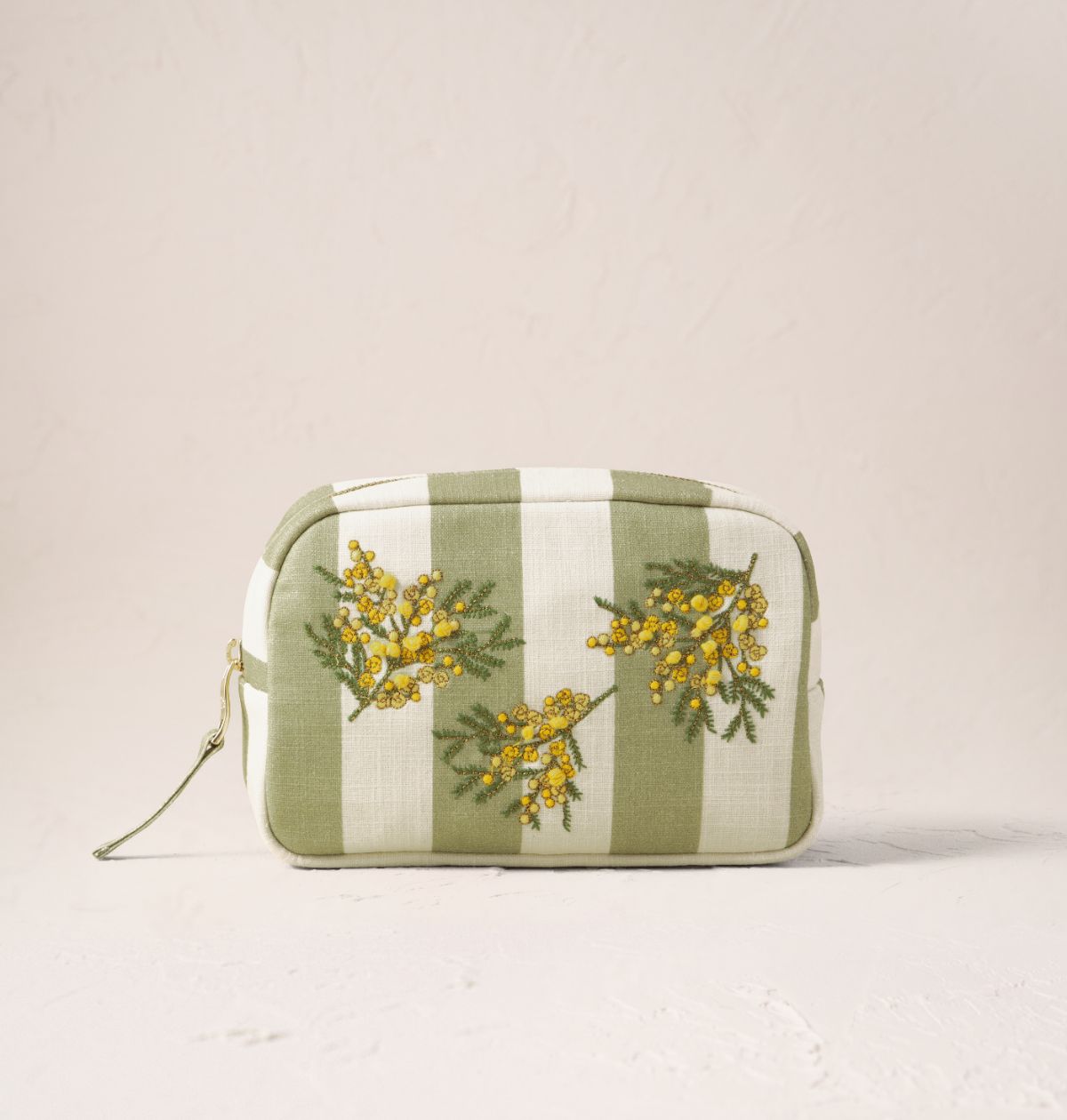Mimosa Stripe Cotton Makeup Bag - Green