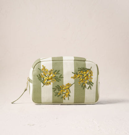 Mimosa Stripe Cotton Makeup Bag - Green