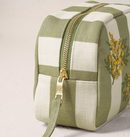 Mimosa Stripe Cotton Makeup Bag - Green