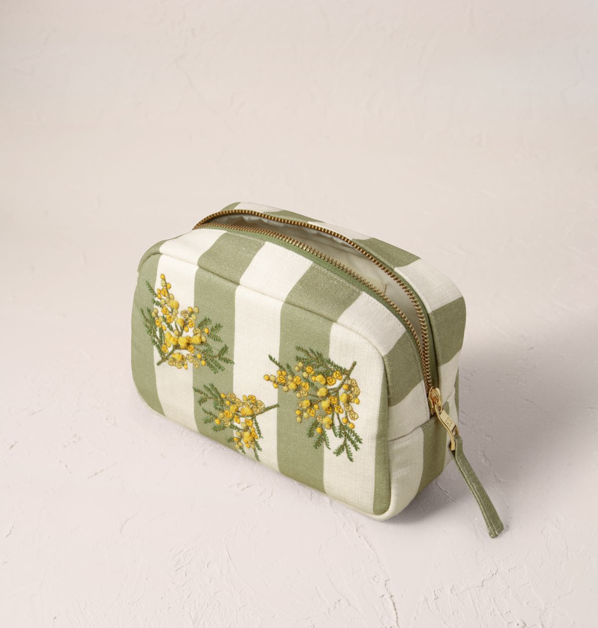 Mimosa Stripe Cotton Makeup Bag - Green