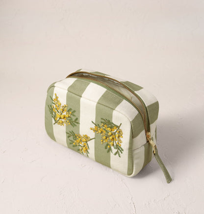 Mimosa Stripe Cotton Makeup Bag - Green