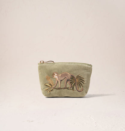 Monkeys Olive Velvet Coin Purse